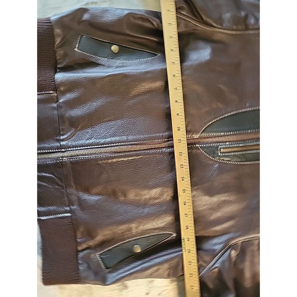Novin Leather Jacket Men's Large  Brown  Black White Threading Inside Pockets